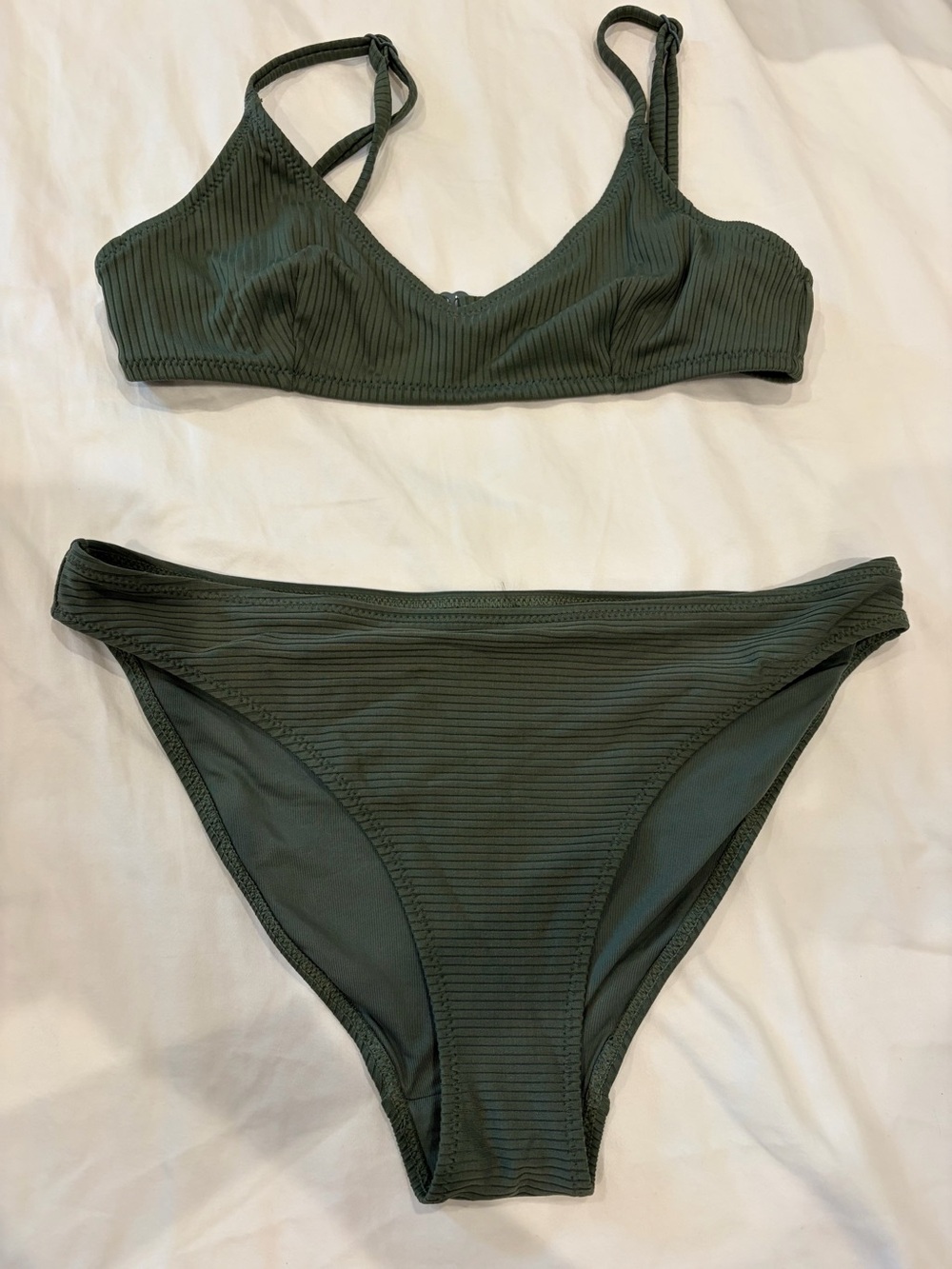 H&M Olive Green Ribbed Bikini Set